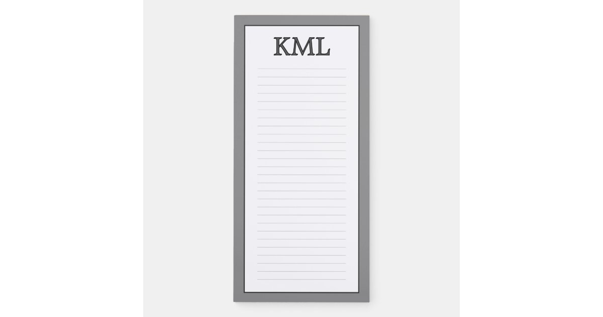 Personalize Initials Minimalist Simple Gray Border Magnetic Notepad ...