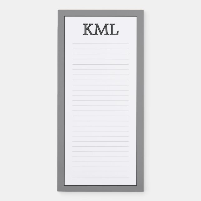 Personalize Initials Minimalist Simple Gray Border Magnetic Notepad (Front)