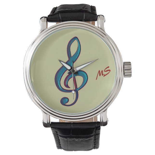 personalize initials musical note watch (Front)