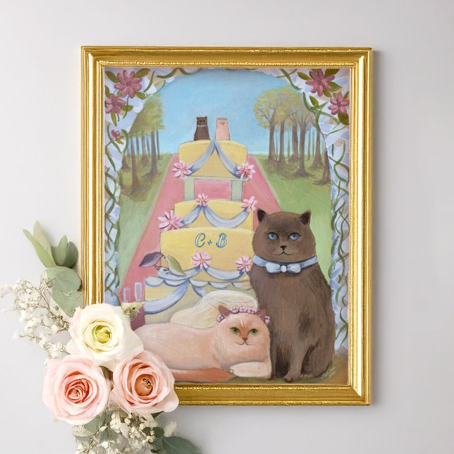 Personalize Initials Wedding Cats Art Print (Creator Uploaded)