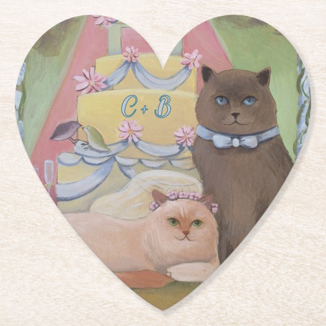 Personalize Initials Wedding Cats  Paper Coaster (Front)