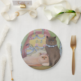 Personalize Initials Wedding Cats Paper Plates