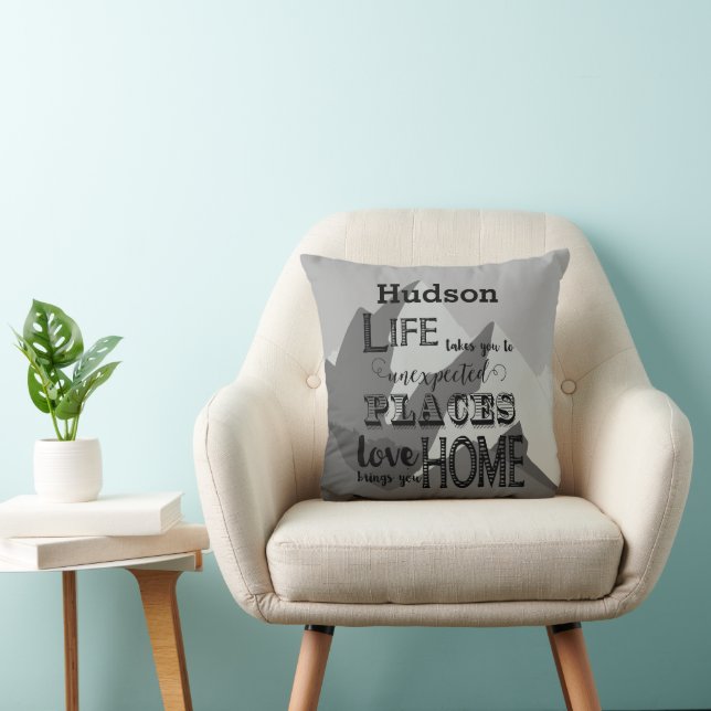 Personalize Inspirational Quote Mountain Boys Room Throw Pillow (Chair)