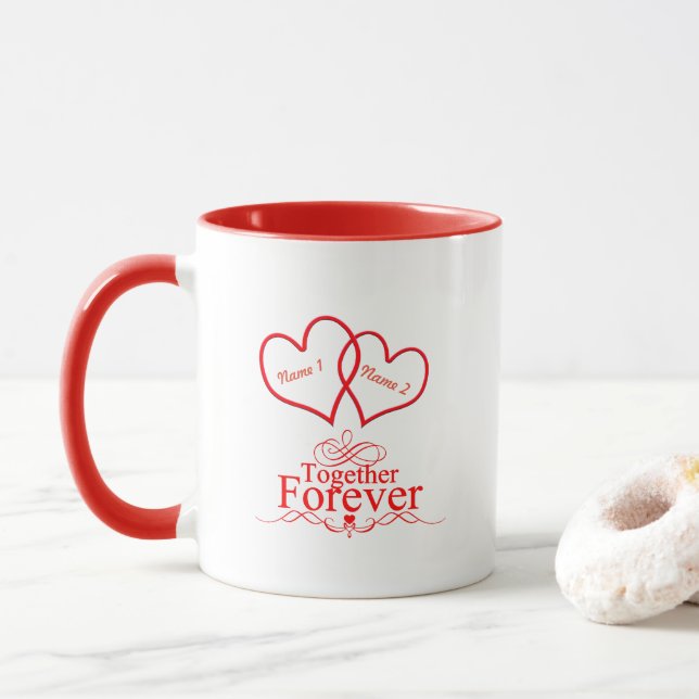 Personalize Intertwined Hearts Valentine's Mug (With Donut)