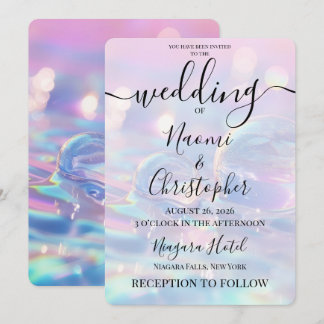 Personalize: Iridescent Bubbles Pink Wedding Invitation
