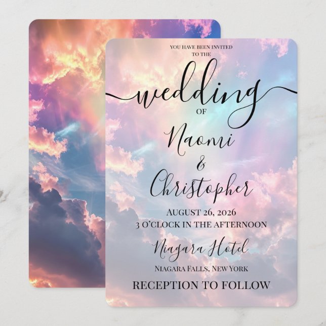 Personalize: Iridescent Rainbow Clouds Wedding Invitation (Front/Back)