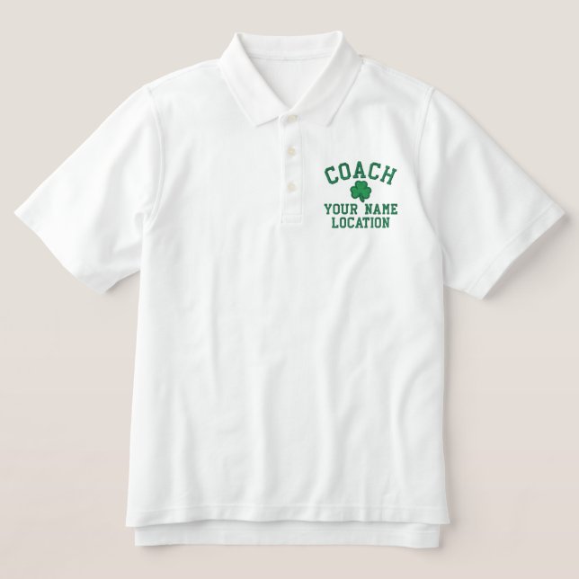 Personalize Irish Coach Name Team Embroidered Polo Shirt (Design Front)