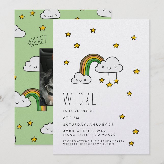 Personalize It! Happy Green Rainbow & Stars Invitation (Front/Back)