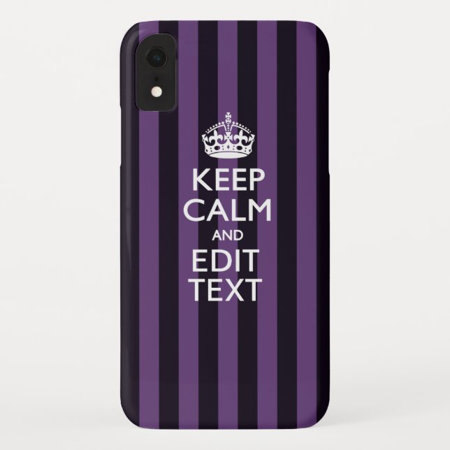 Personalize it Keep Calm Your Text Purple Stripes Case-Mate iPhone Case (Back)