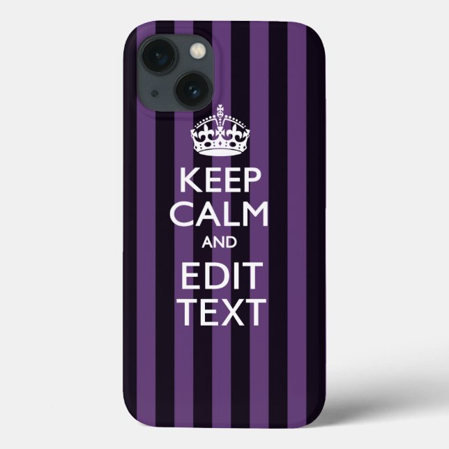 Personalize it Keep Calm Your Text Purple Stripes Case-Mate iPhone Case (Back)