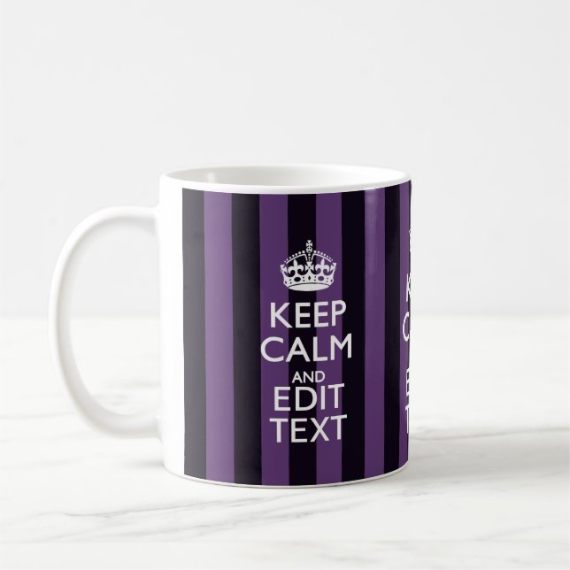 Personalize it Keep Calm Your Text Purple Stripes Coffee Mug (Left)