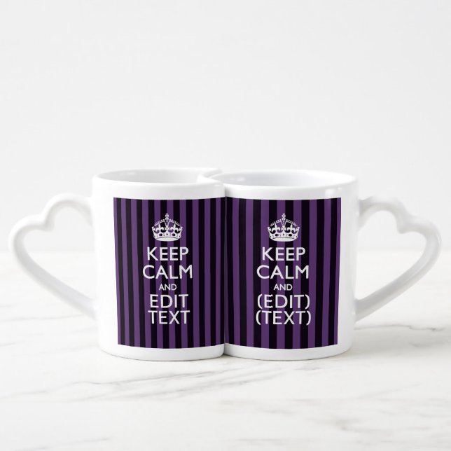 Personalize it Keep Calm Your Text Purple Stripes Coffee Mug Set (Back Nesting)