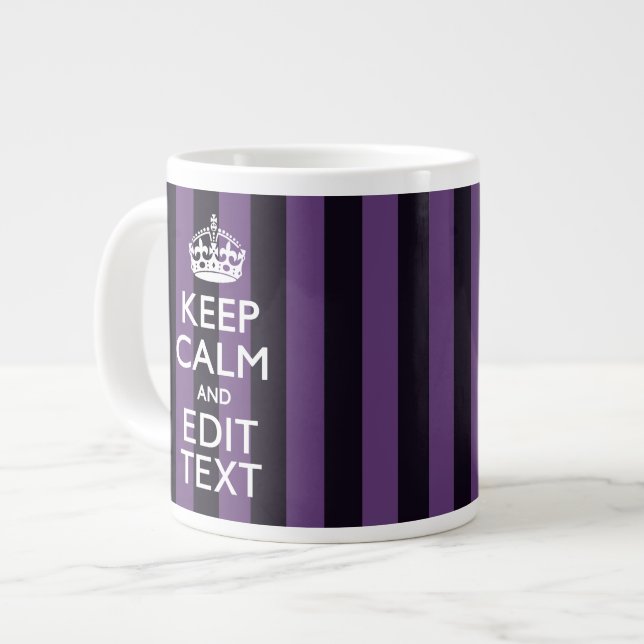 Personalize it Keep Calm Your Text Purple Stripes Giant Coffee Mug (Front Left)