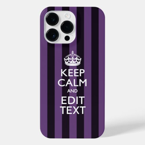 Personalize it Keep Calm Your Text Purple Stripes iPhone 14 Pro Max Case