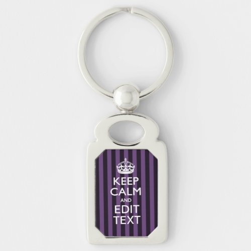 Personalize it Keep Calm Your Text Purple Stripes Keychain