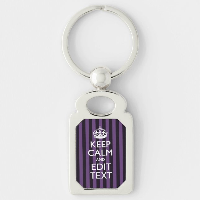 Personalize it Keep Calm Your Text Purple Stripes Keychain (Front)