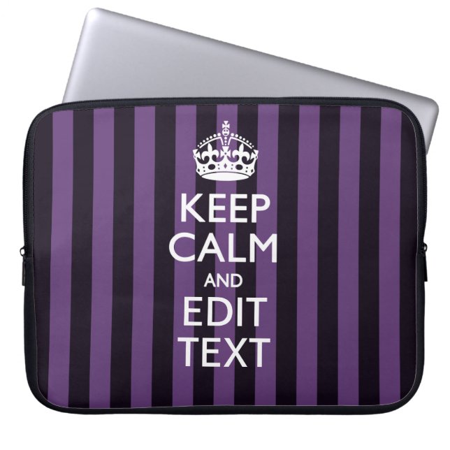 Personalize it Keep Calm Your Text Purple Stripes Laptop Sleeve (Front)
