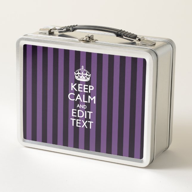 Personalize it Keep Calm Your Text Purple Stripes Metal Lunch Box (Front)