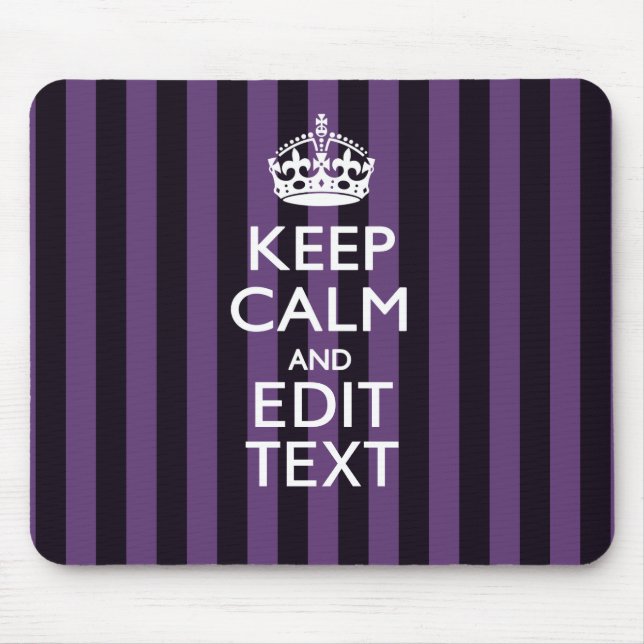 Personalize it Keep Calm Your Text Purple Stripes Mouse Pad (Front)