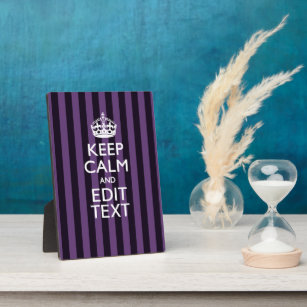 Personalize it Keep Calm Your Text Purple Stripes Plaque