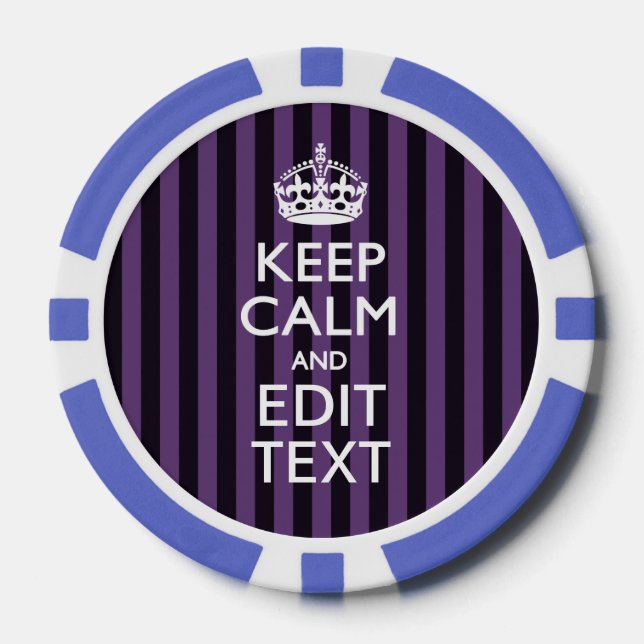 Personalize it Keep Calm Your Text Purple Stripes Poker Chips (Front)