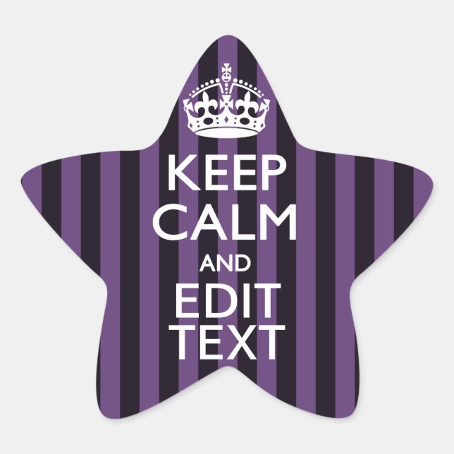 Personalize it Keep Calm Your Text Purple Stripes Star Sticker (Front)