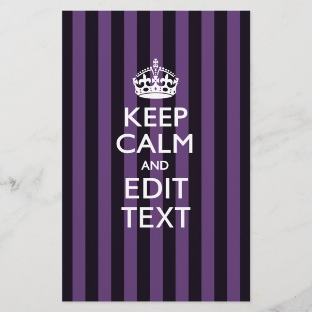 Personalize it Keep Calm Your Text Purple Stripes Stationery (Front)