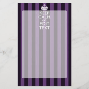 Personalize it Keep Calm Your Text Purple Stripes Stationery