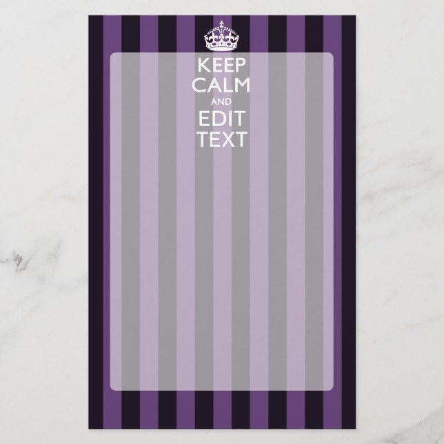 Personalize it Keep Calm Your Text Purple Stripes Stationery (Front)