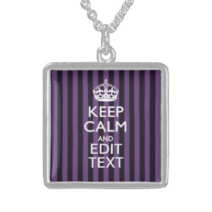 Personalize it Keep Calm Your Text Purple Stripes Sterling Silver Necklace