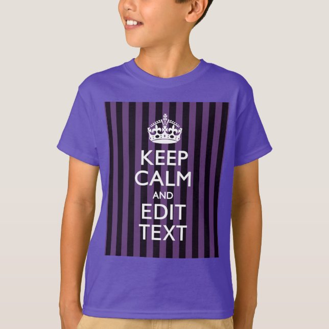 Personalize it Keep Calm Your Text Purple Stripes T-Shirt (Front)