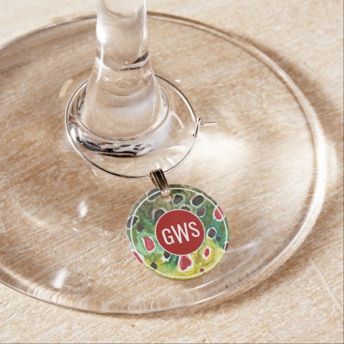 Personalize It Monogram Fly Fishing Brown Trout Wine Charm
