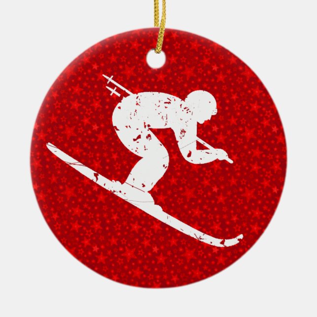 Personalize it, Skier Ceramic Ornament (Front)