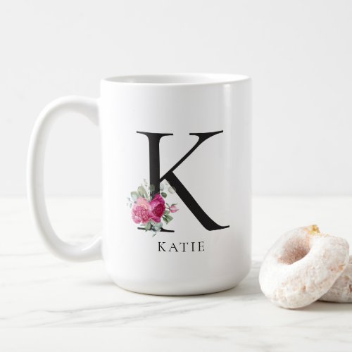 Personalize It Sweet Peonies Initial 15oz Mug