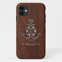 Personalize it! Wet Nautical Mahogany Anchor Steel iPhone 11 Case