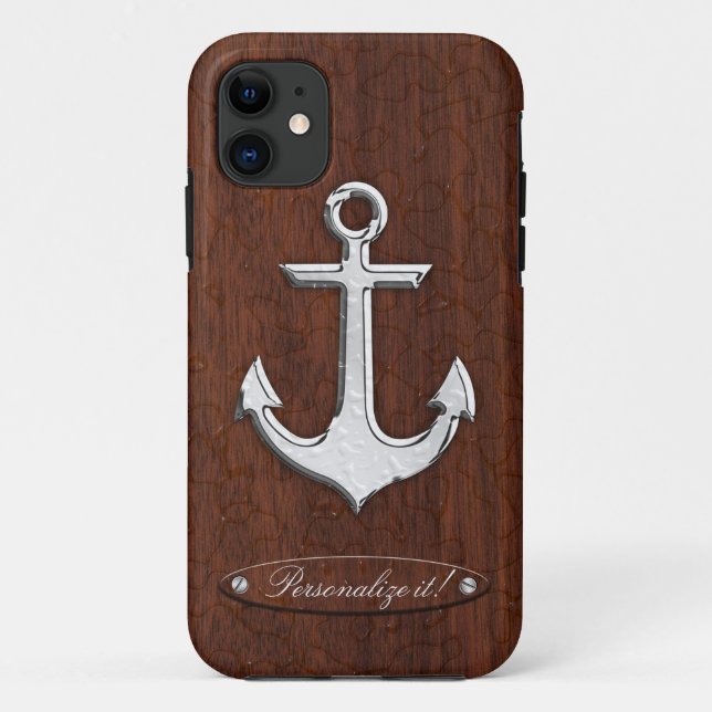 Personalize it! Wet Nautical Mahogany Anchor Steel Case-Mate iPhone Case (Back)