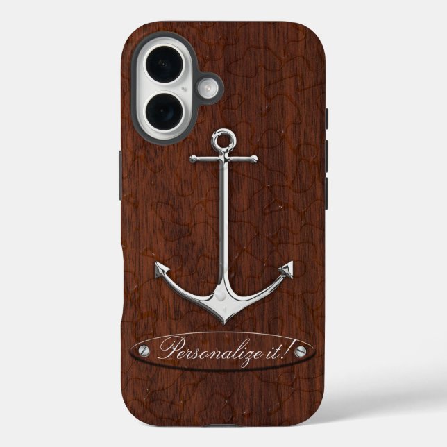 Personalize it! Wet Nautical Mahogany Anchor Steel Case-Mate iPhone Case (Back)