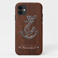 Personalize it! Wet Nautical Mahogany Anchor Steel