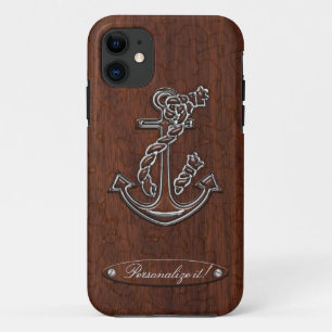 Personalize it! Wet Nautical Mahogany Anchor Steel iPhone 11 Case