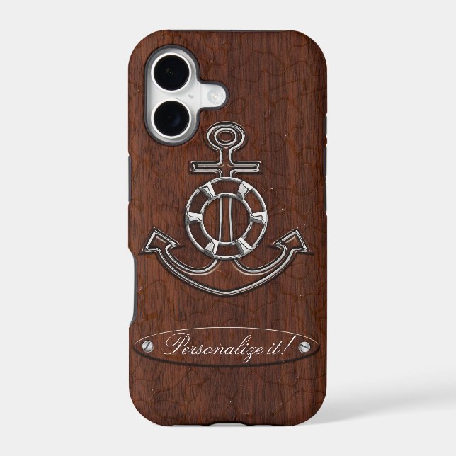 Personalize it! Wet Nautical Mahogany Anchor Steel Case-Mate iPhone Case (Back)