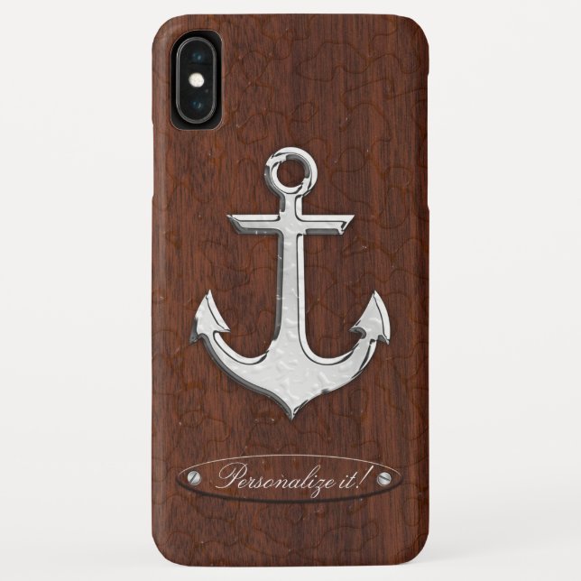 Personalize it! Wet Nautical Mahogany Anchor Steel Case-Mate iPhone Case (Back)