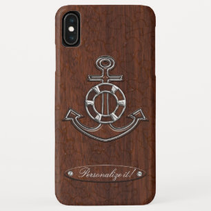 Personalize it! Wet Nautical Mahogany Anchor Steel iPhone XS Max Case