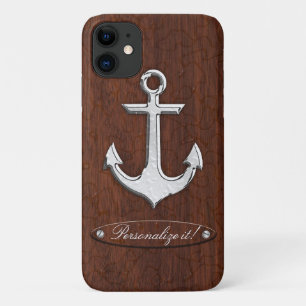 Personalize it! Wet Nautical Mahogany Anchor Steel iPhone 11 Case