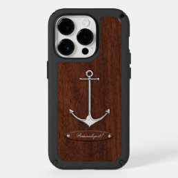 Personalize it! Wet Nautical Mahogany Anchor Steel Speck iPhone 14 Pro Case