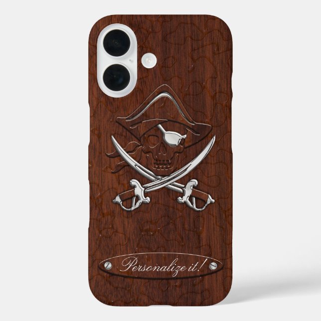 Personalize it! Wet Nautical Mahogany Pirate Skull Case-Mate iPhone Case (Back)