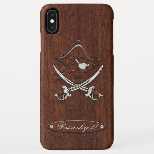 Personalize it Wet Nautical Mahogany Pirate Skull iPhone XS Max Case