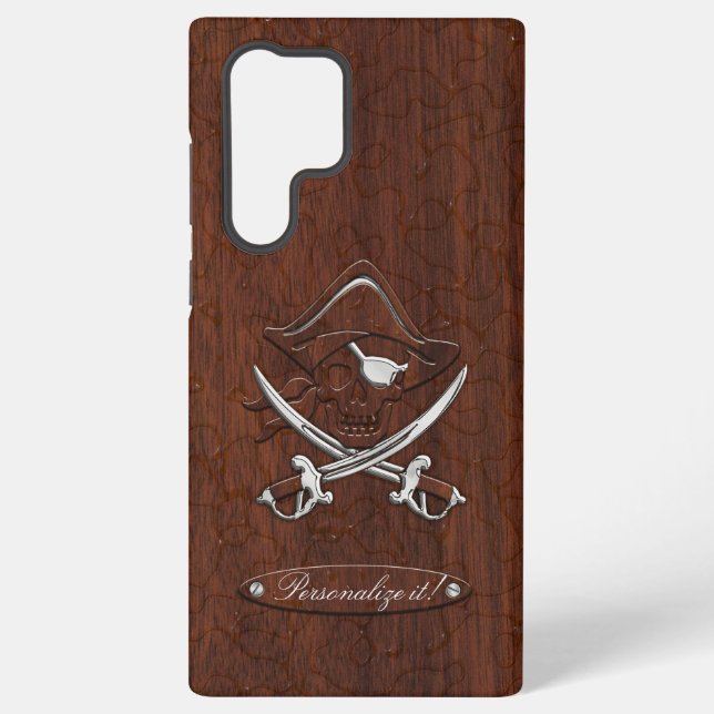 Personalize it! Wet Nautical Mahogany Pirate Skull Samsung Galaxy Case (Back)