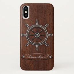 Personalize it! Wet Nautical Mahogany Wheel iPhone XS Case