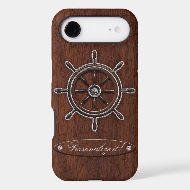 Personalize it! Wet Nautical Mahogany Wheel Case-Mate iPhone Case (Back)