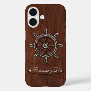 Personalize it! Wet Nautical Mahogany Wheel iPhone 16 Case